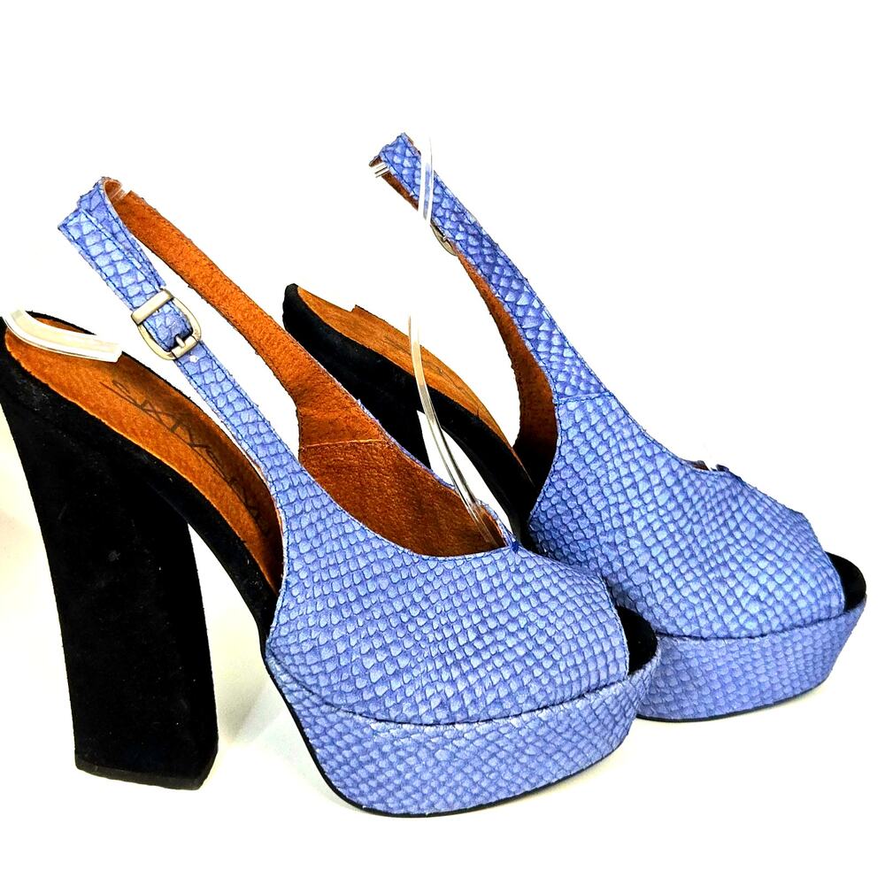 Sixty Seven Vintage Y2K Chunky Platform Heel Blue Black Leather 37 Slingback